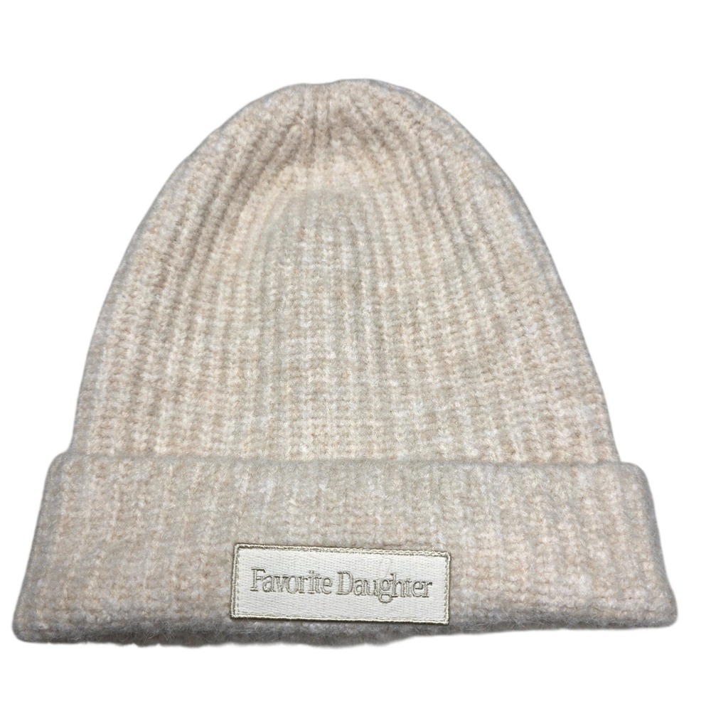 Favorite Daughter Ribbed Knit Beanie Hat Cream Beige Wool Blend One Size